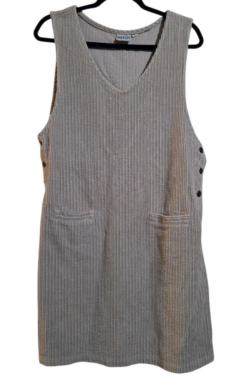 MATCH Overall Jumper Dress Women's Sz M Made in USA Tan Corduroy Vintage Y2K 90s